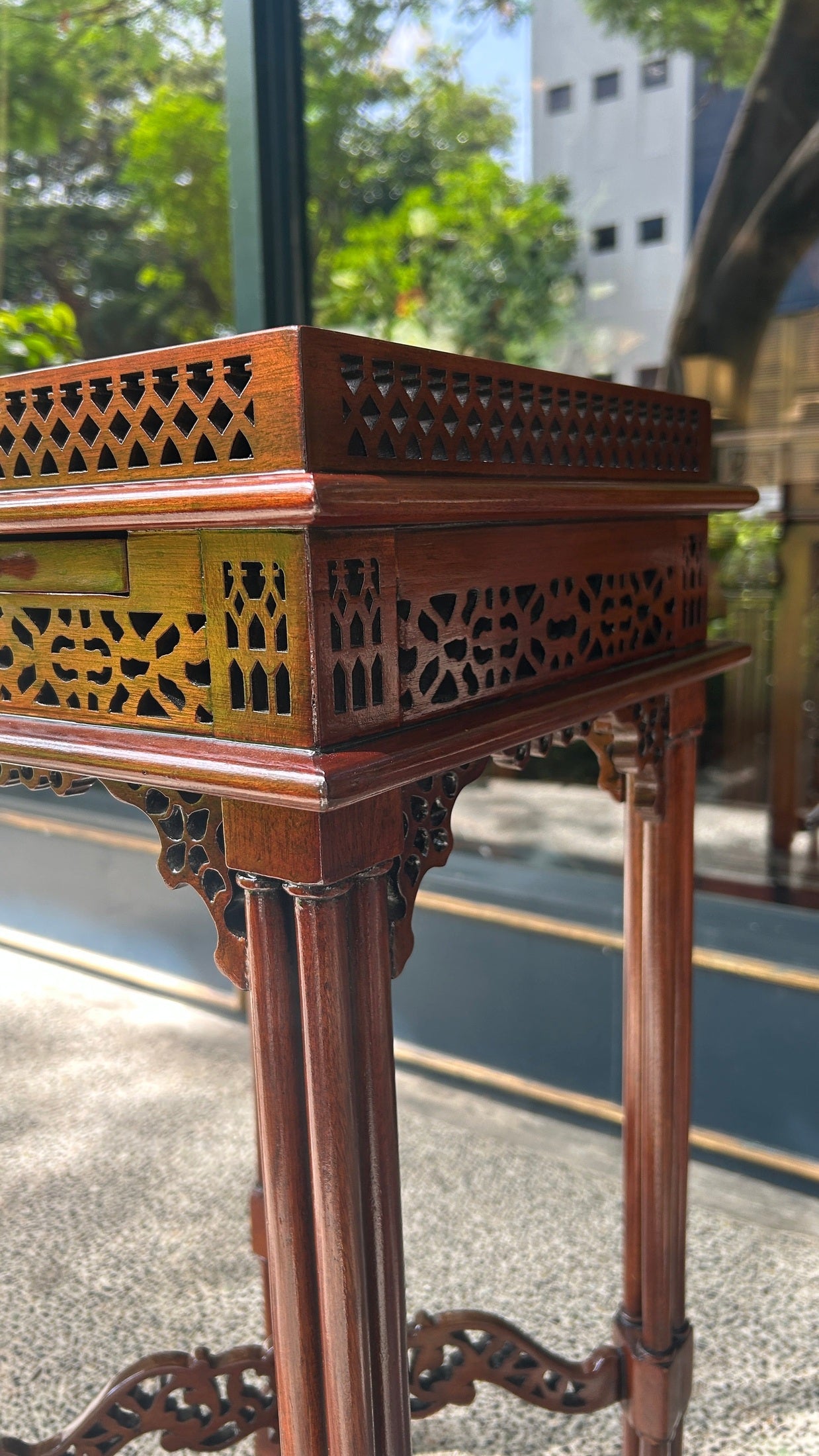 Chinese Chippendale Fretwork Tea Table (Square)