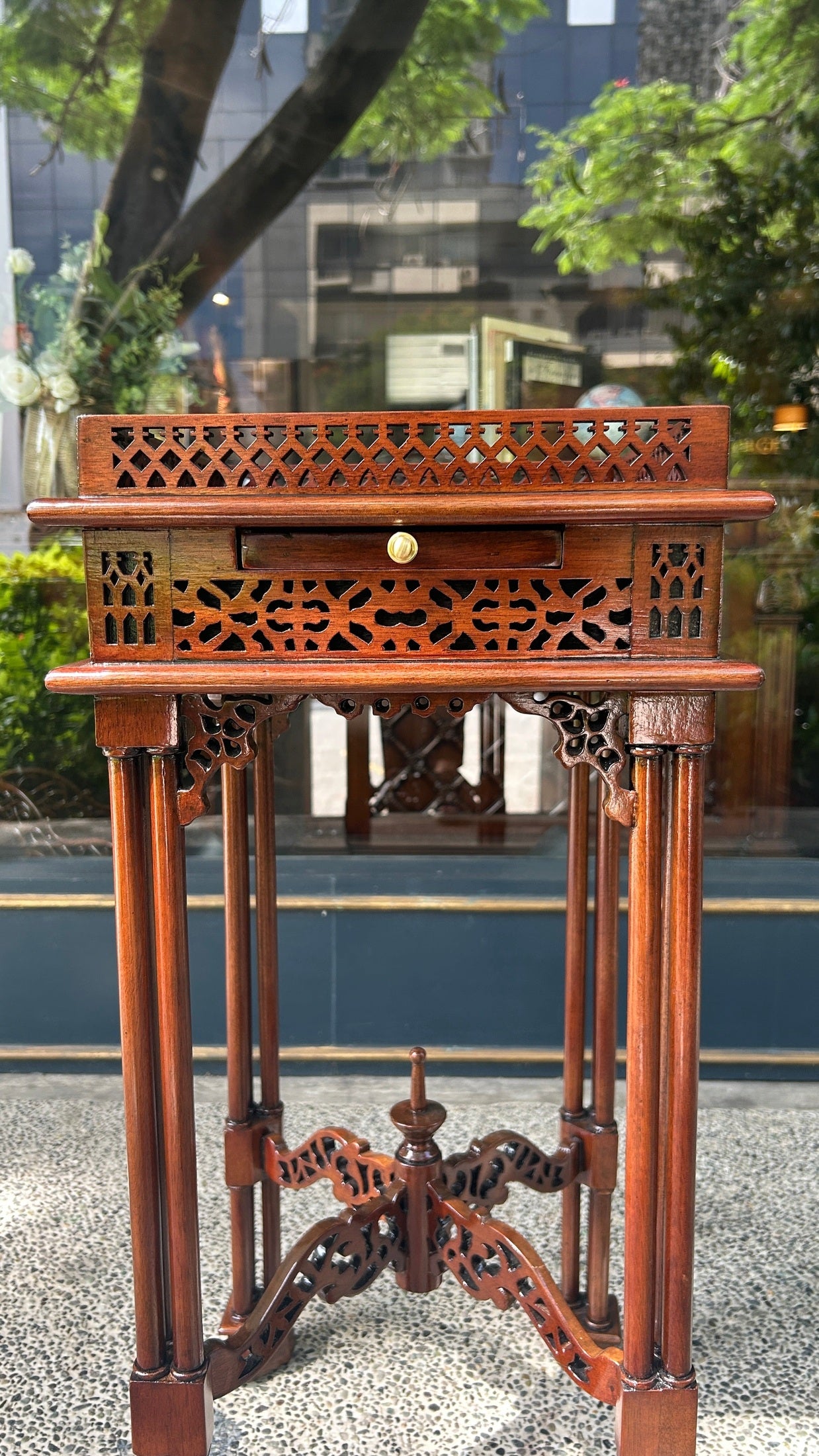 Chinese Chippendale Fretwork Tea Table (Square)