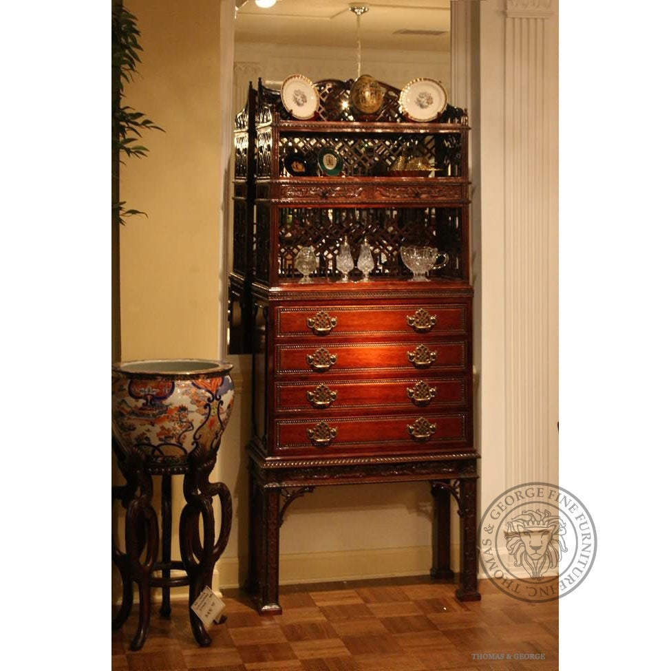 Chinese Chippendale Oriental Bureau Bookcase thomas-george-gallery
