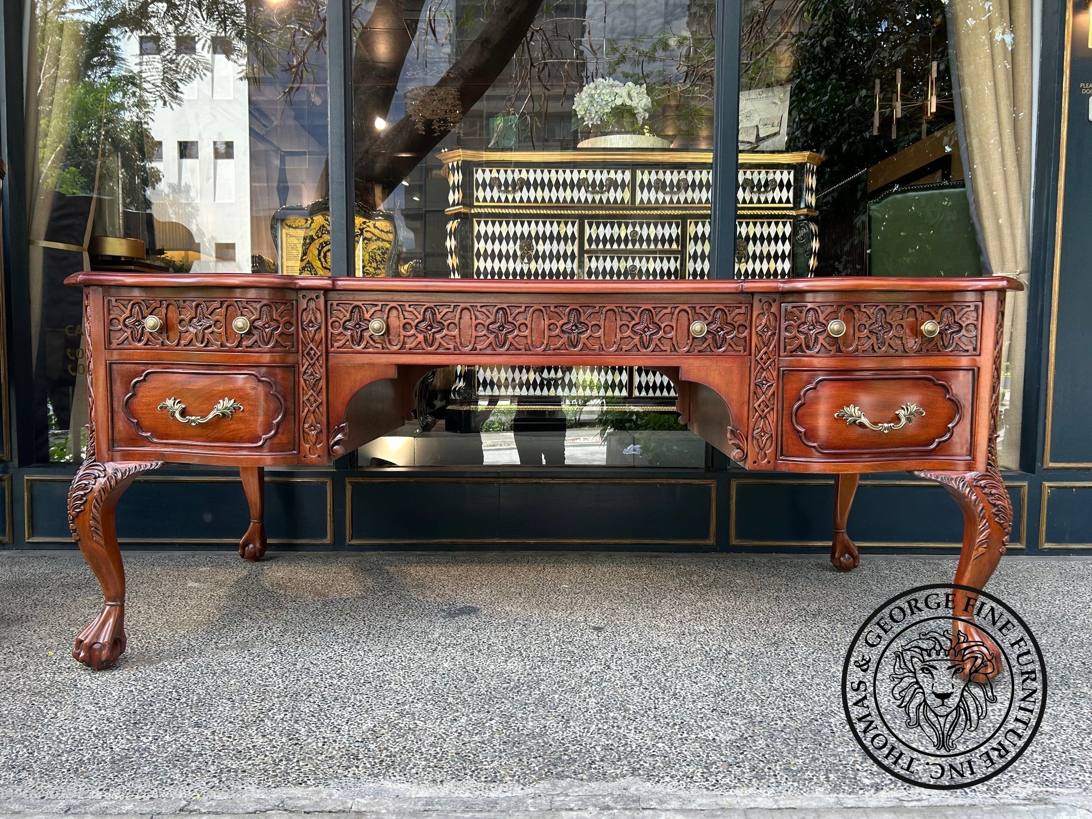 English Chippendale Fretwork Writing Table thomas-george-gallery