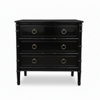 Black dresser with gold accents on a white background