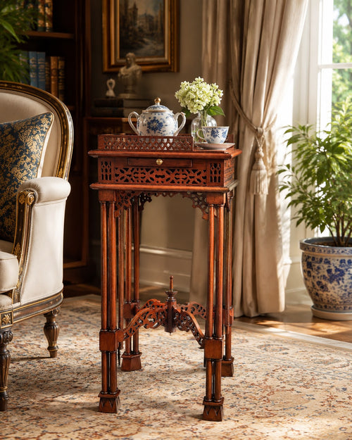 Chinese Chippendale Fretwork Tea Table (Square)