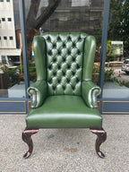 Queen Anne Tufted Wing Chair (Plain Arm|Plain Seat-Full Cabriole)