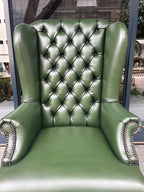 Queen Anne Tufted Wing Chair (Plain Arm|Plain Seat-Full Cabriole)