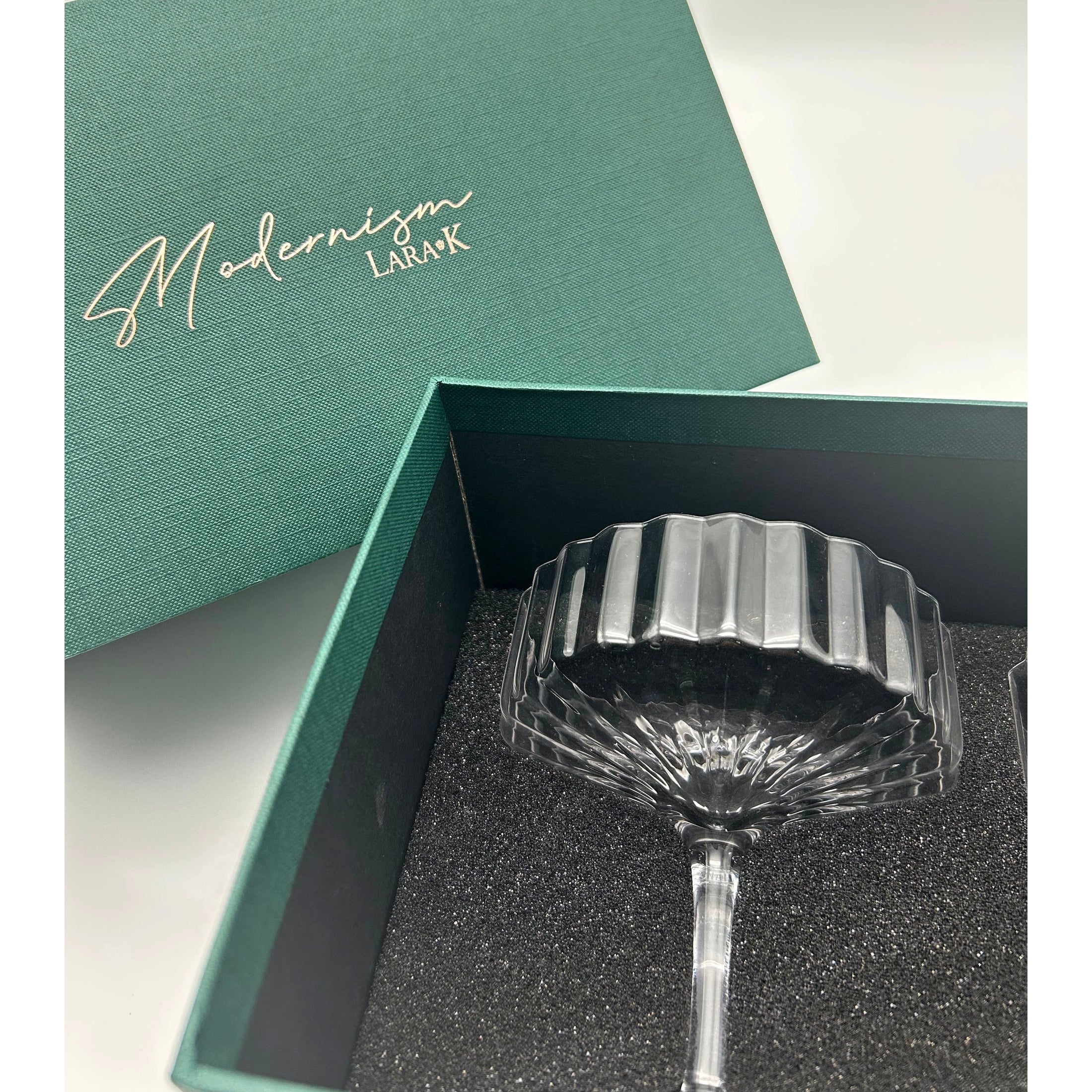 Modernism x Lara K. Crystal Champagne Coupe Glasses