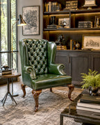Queen Anne Tufted Wing Chair (Plain Arm|Plain Seat-Full Cabriole)