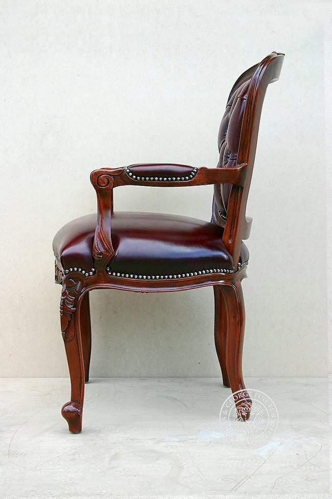 Louis XV Rose Arm Chair in Tufted Leather thomas-george-gallery