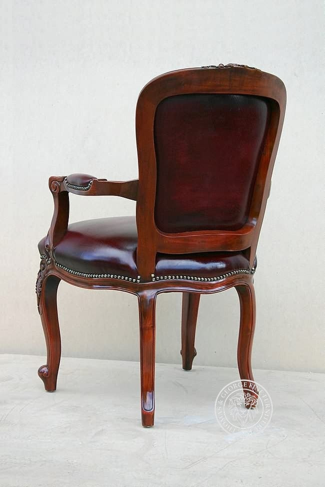 Louis XV Rose Arm Chair in Tufted Leather thomas-george-gallery