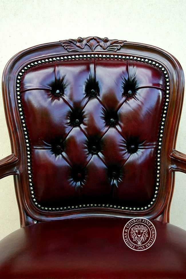 Louis XV Rose Arm Chair in Tufted Leather thomas-george-gallery
