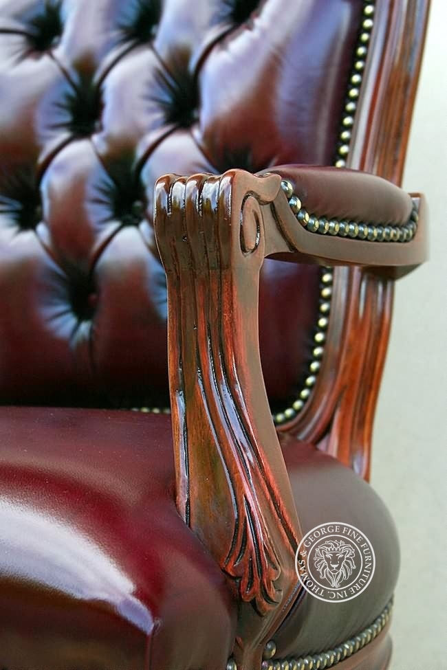Louis XV Rose Arm Chair in Tufted Leather thomas-george-gallery