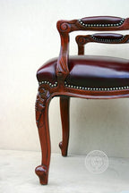 Louis XV Rose Arm Chair in Tufted Leather thomas-george-gallery