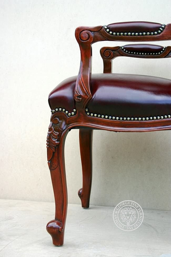 Louis XV Rose Arm Chair in Tufted Leather thomas-george-gallery