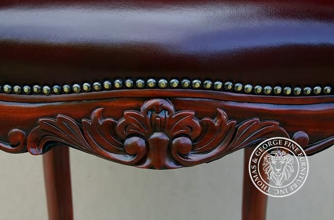 Louis XV Rose Arm Chair in Tufted Leather thomas-george-gallery