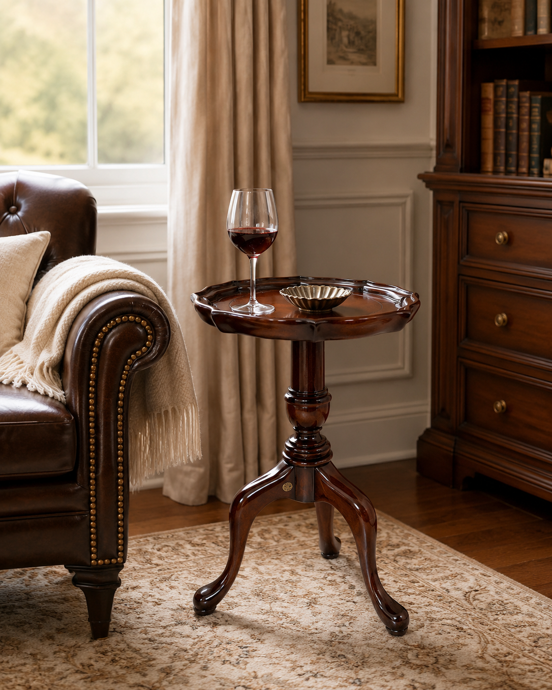 Georgian Pie Crust Wine Table with leather top