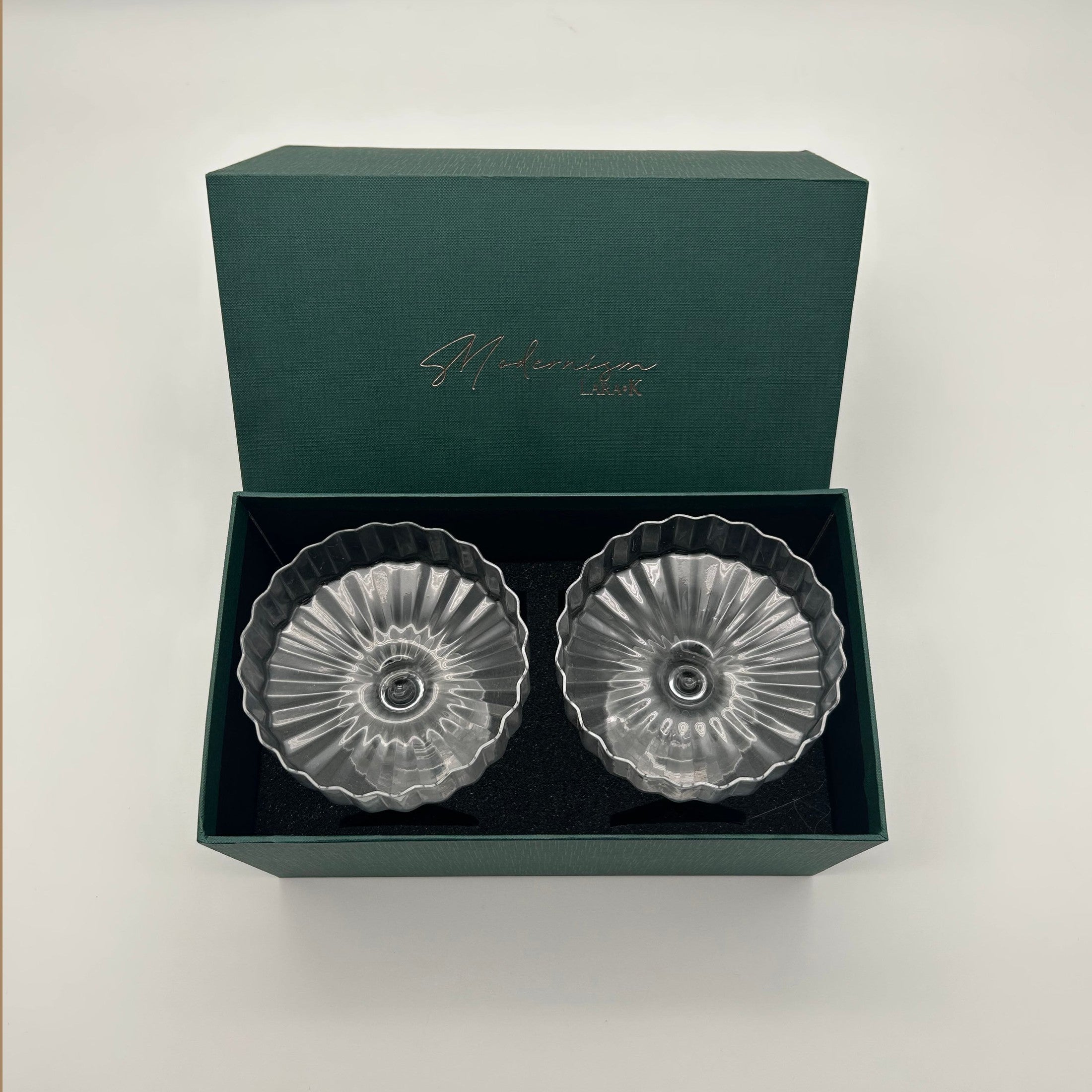 Modernism x Lara K. Crystal Champagne Coupe Glasses thomas-george-gallery