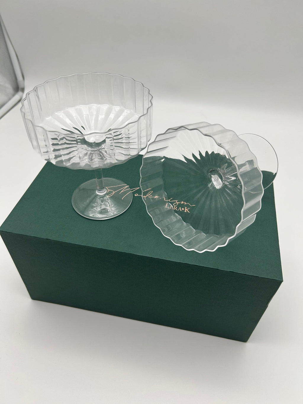 Modernism x Lara K. Crystal Champagne Coupe Glasses thomas-george-gallery
