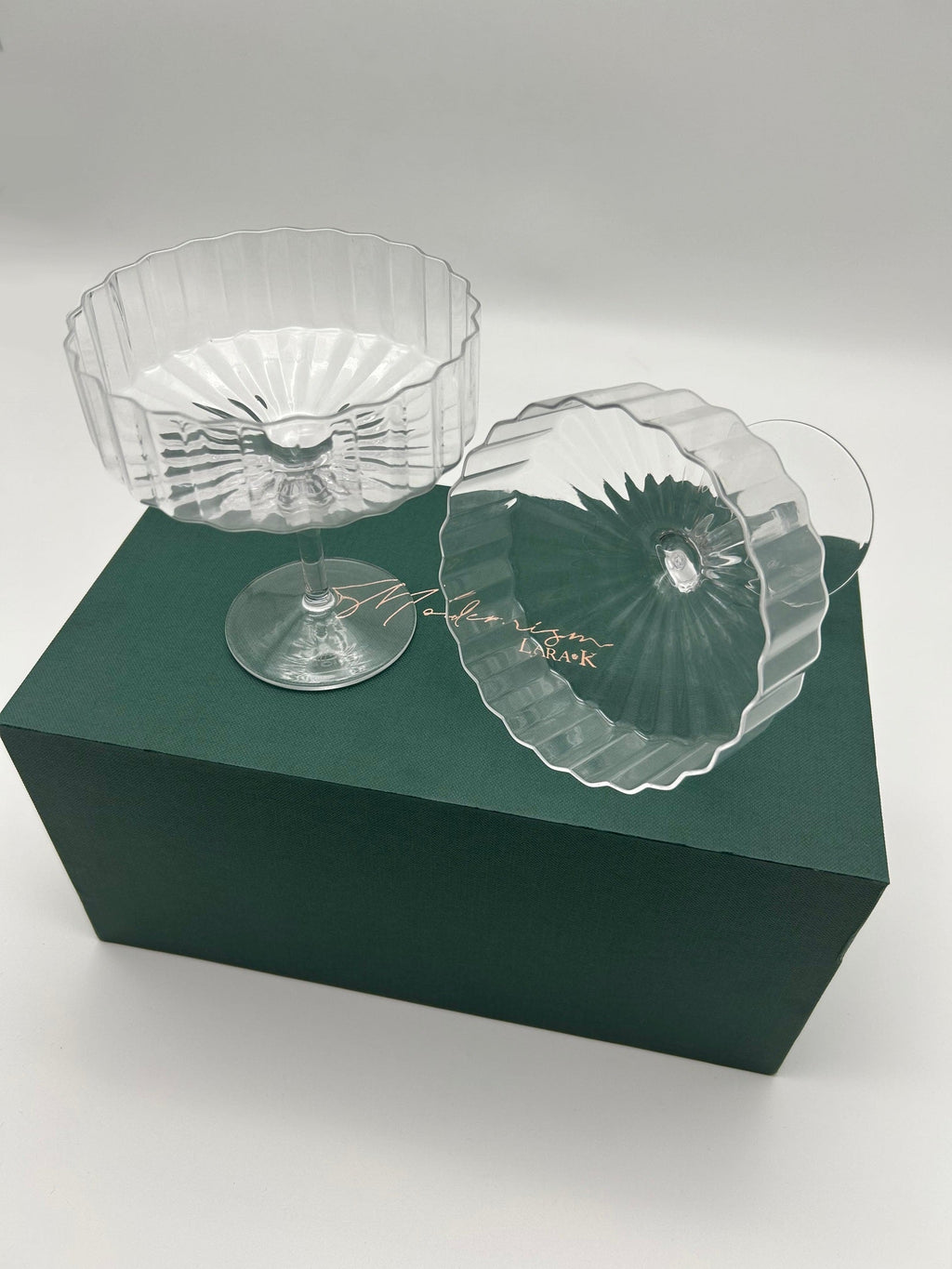 Modernism x Lara K. Crystal Champagne Coupe Glasses thomas-george-gallery