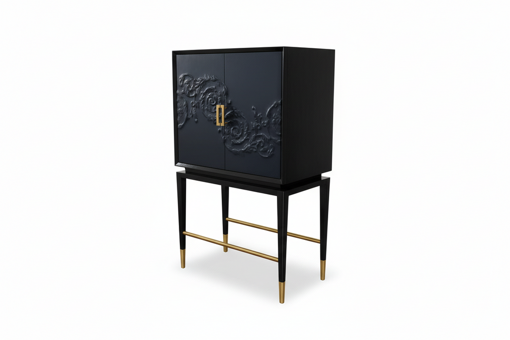Nuovo Bar Cabinet  with Leather Doors (Acantha)