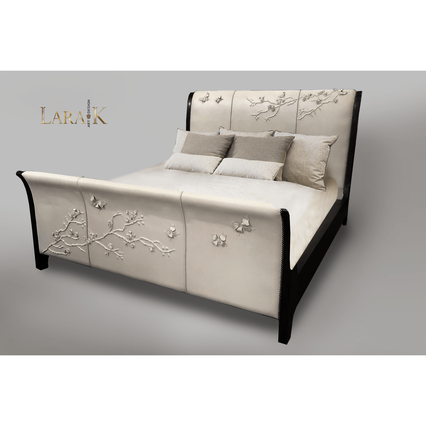 Nuovo Blossom Sculpted Leather Sleigh Bed thomas-george-gallery