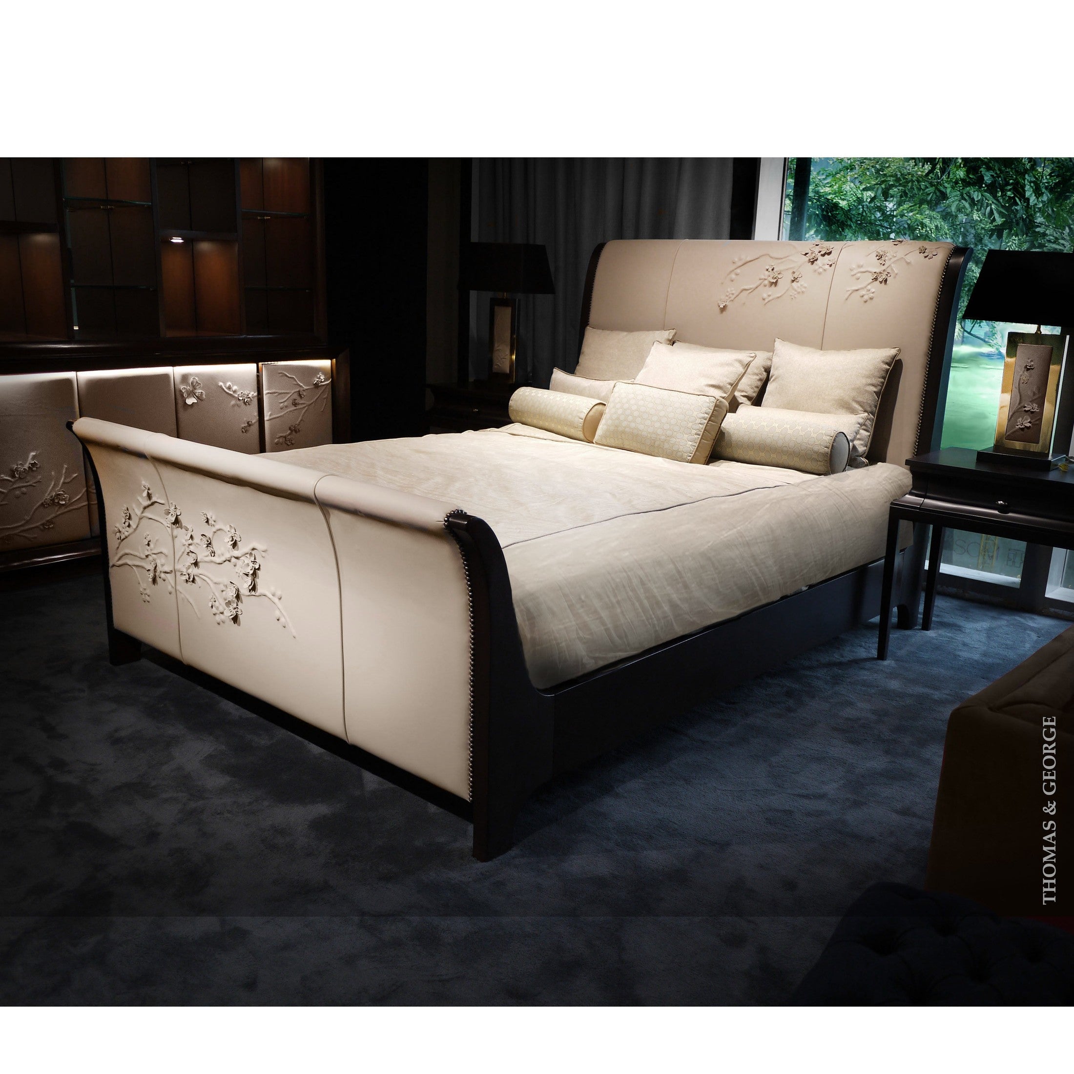 Nuovo Blossom Sculpted Leather Sleigh Bed thomas-george-gallery
