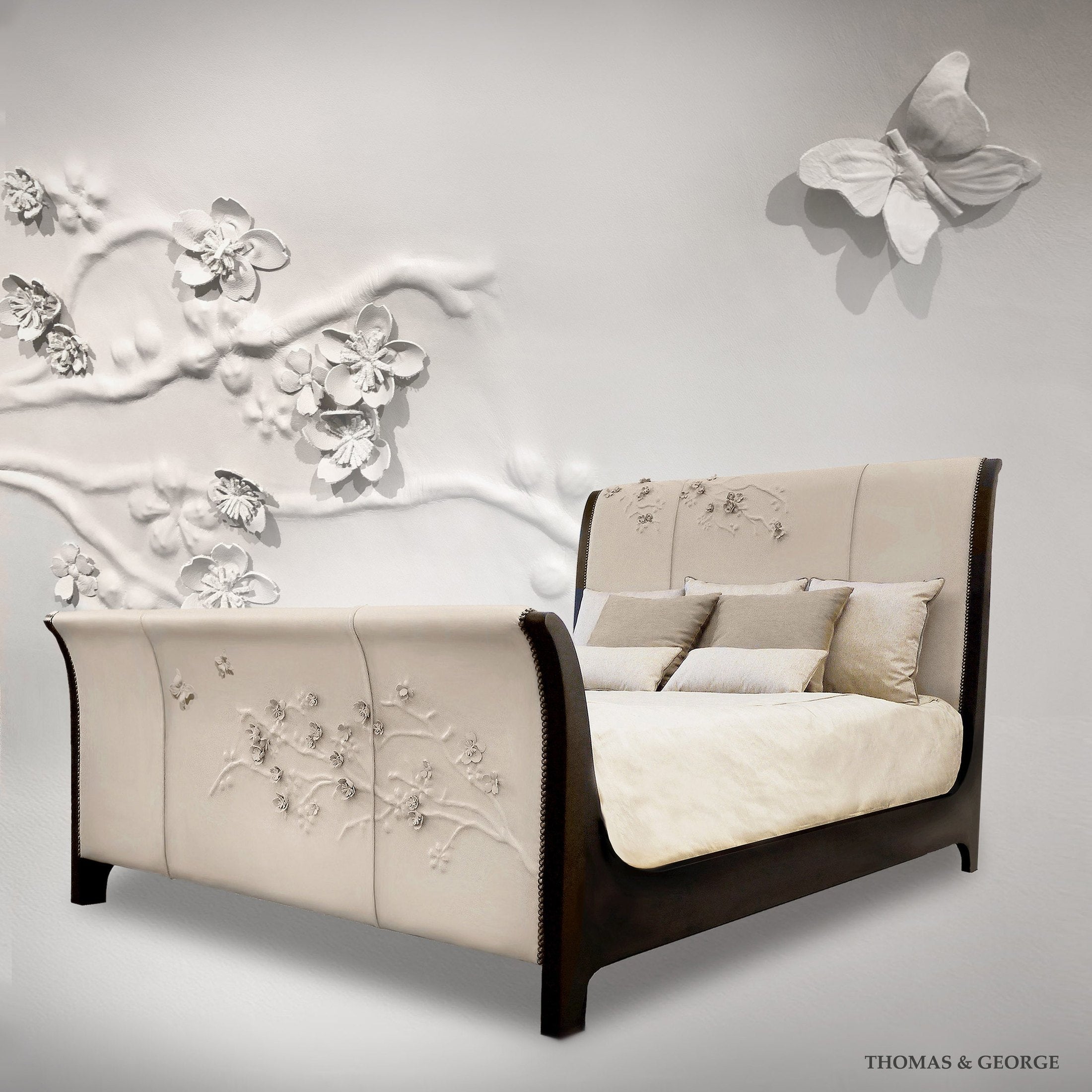 Nuovo Blossom Sculpted Leather Sleigh Bed thomas-george-gallery