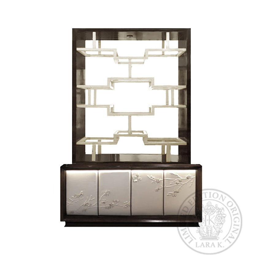Nuovo Sideboard with Blossom Leather Fretwork Display Shelves thomas-george-gallery