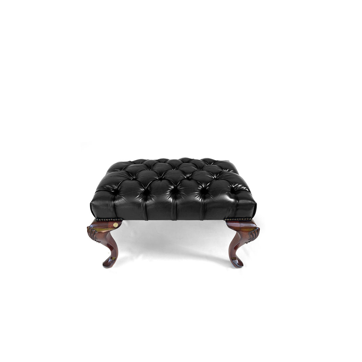 Chesterfield Tufted Leather Ottoman (Cabriole Legs)
