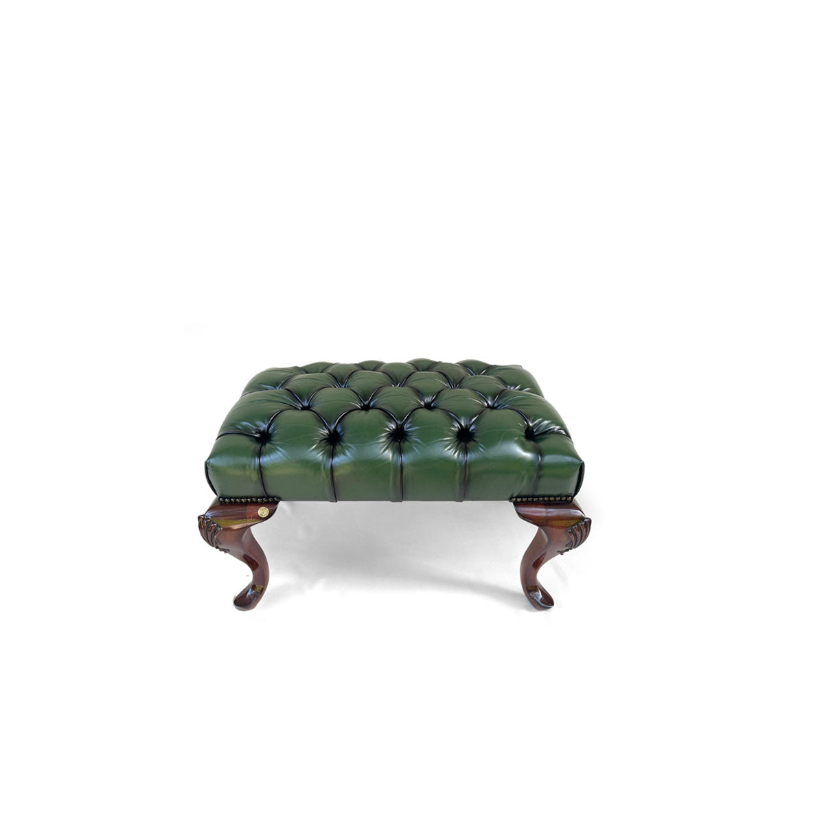 Chesterfield Tufted Leather Ottoman (Cabriole Legs)