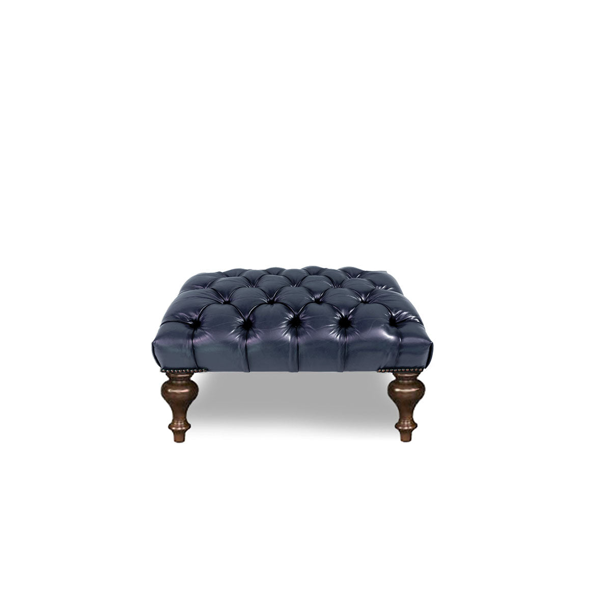 Chesterfield Tufted Leather Ottoman (Turned Legs)