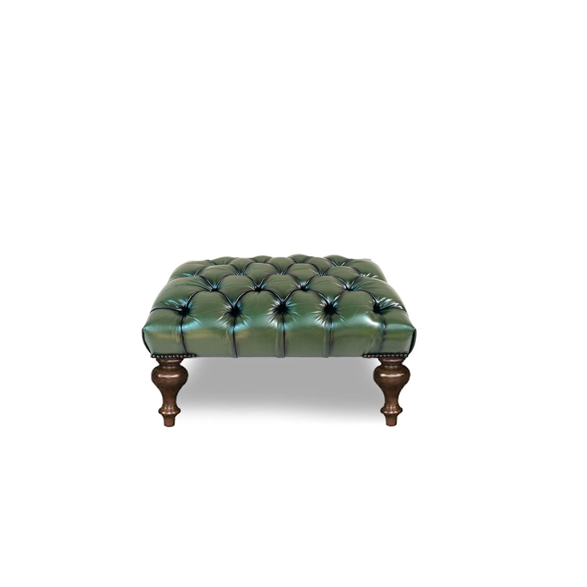 Chesterfield Tufted Leather Ottoman (Turned Legs)