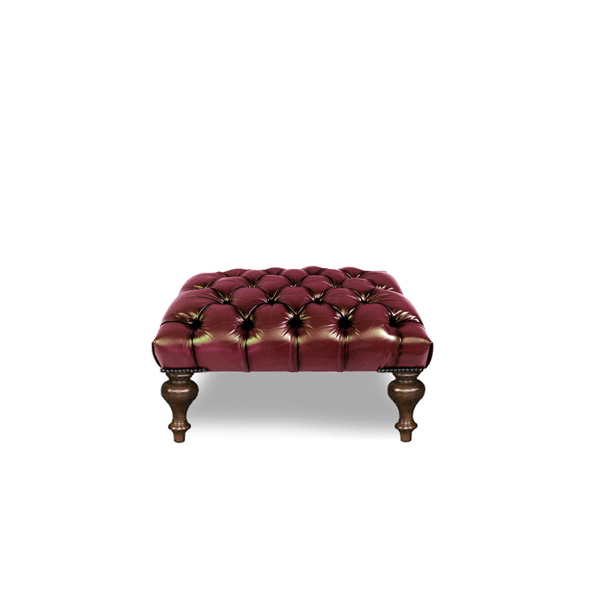 Chesterfield Tufted Leather Ottoman (Turned Legs)