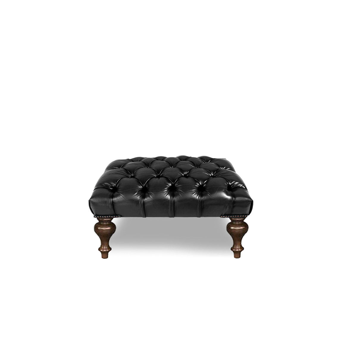 Chesterfield Tufted Leather Ottoman (Turned Legs)