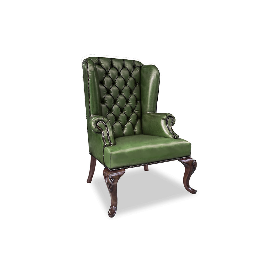 Queen Anne Tufted Wing Chair (Plain Arm|Plain Seat-Full Cabriole)