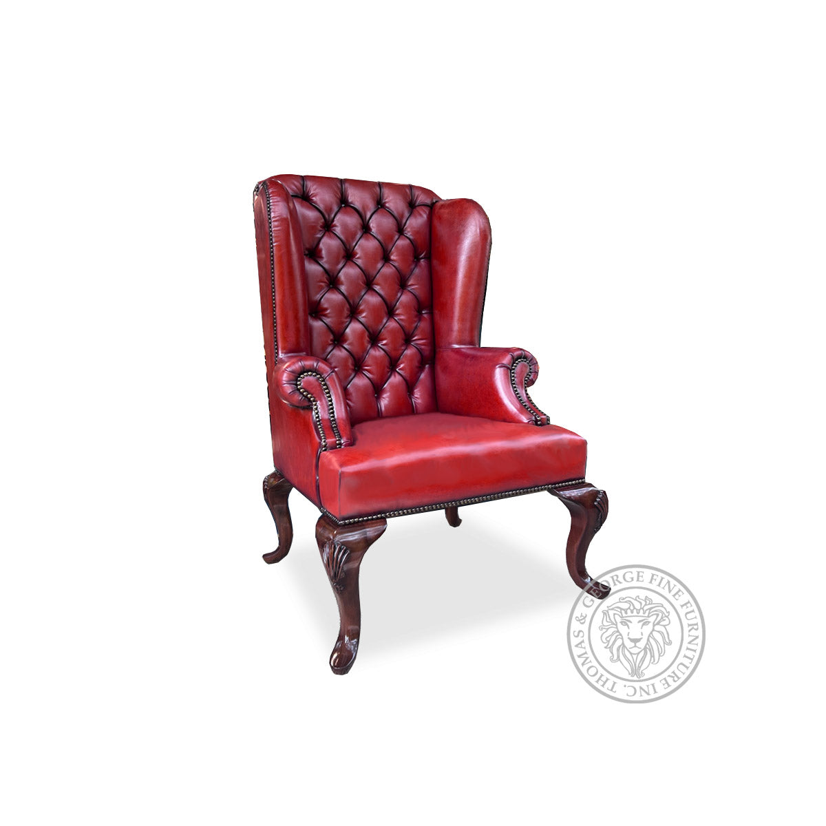 Queen Anne Tufted Wing Chair (Plain Arm|Fixed Seat-Full Cabriole)