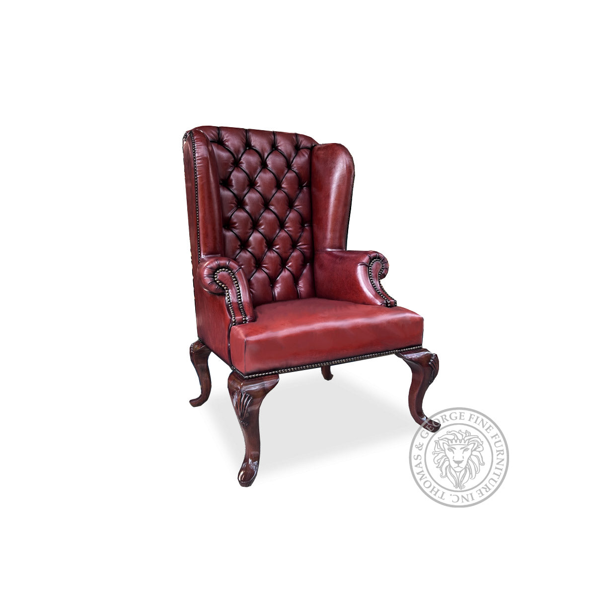 Queen Anne Tufted Wing Chair (Plain Arm|Fixed Seat-Full Cabriole)