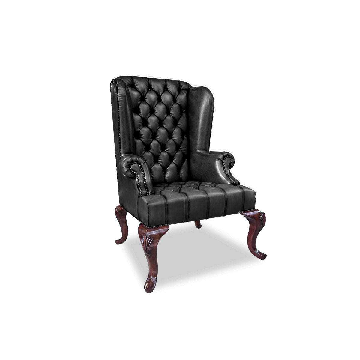 Queen Anne Tufted Wing Chair (Plain Arm-Full Cabriole)