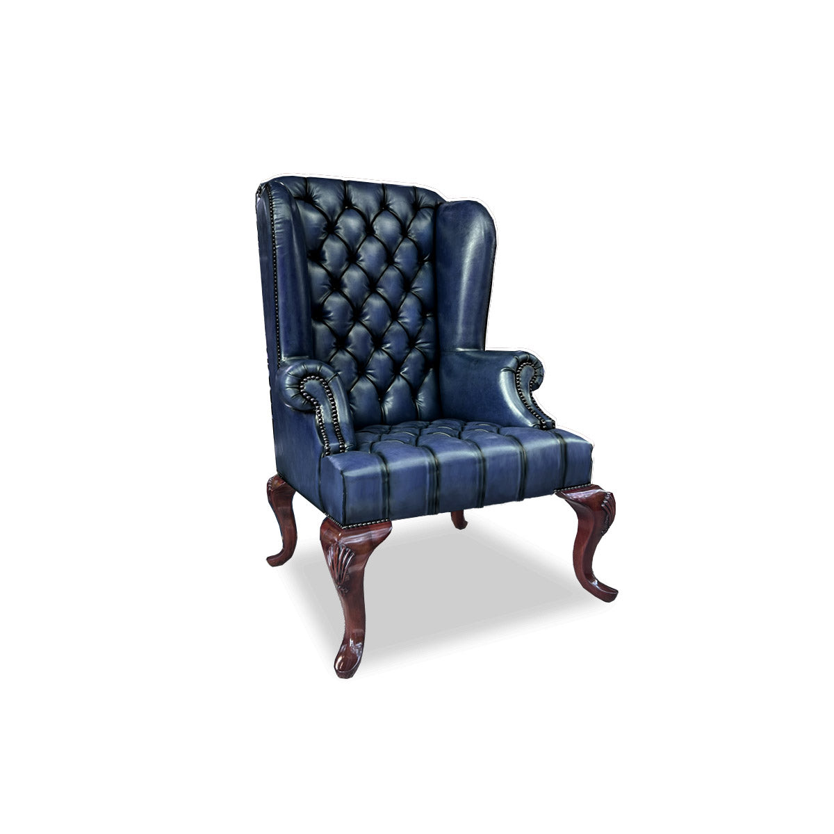 Queen Anne Tufted Wing Chair (Plain Arm-Full Cabriole)