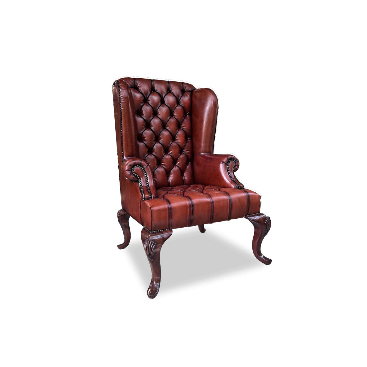 Queen Anne Tufted Wing Chair (Plain Arm-Full Cabriole)
