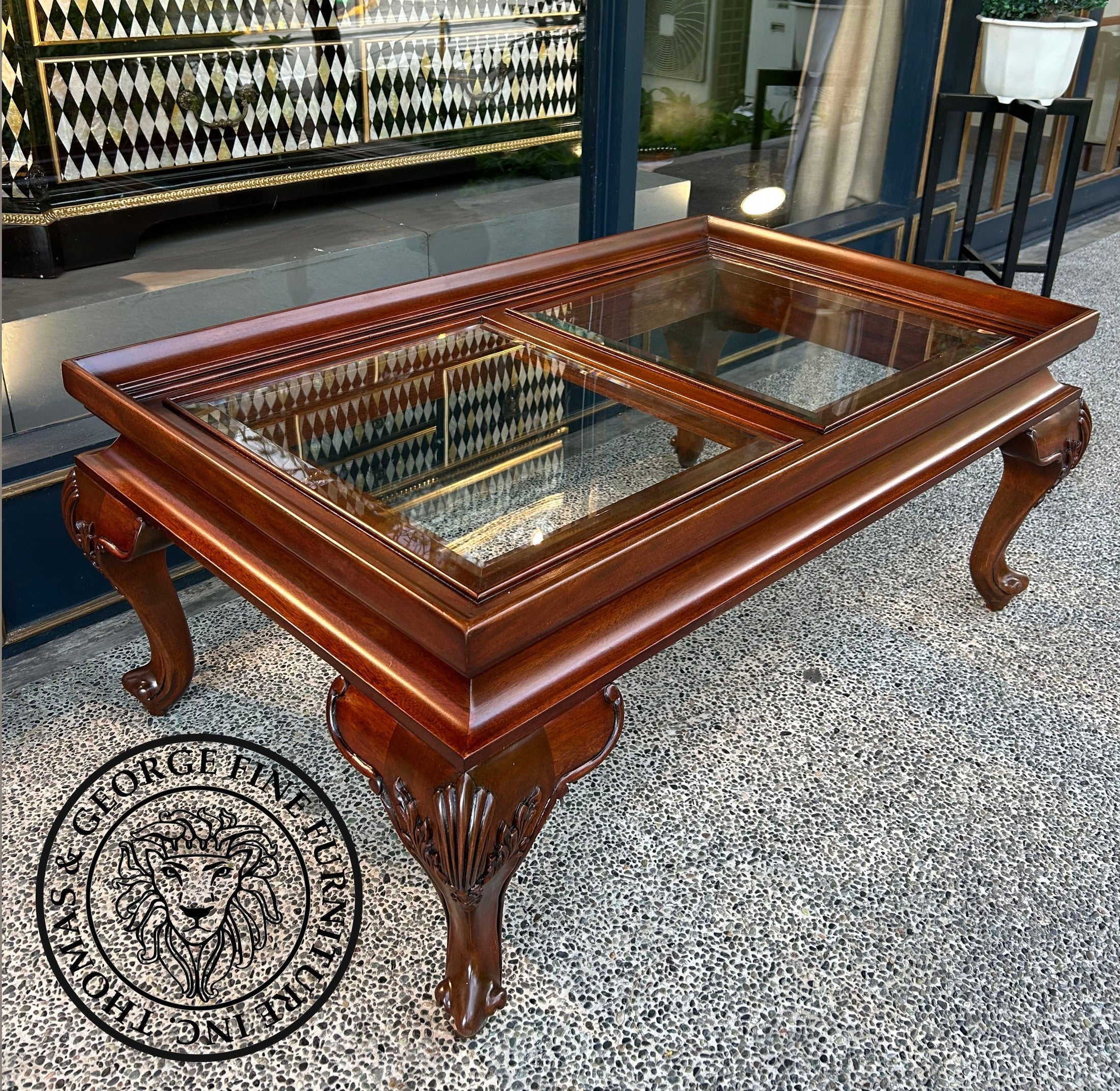 Queen Anne Rectangular Glass Top Coffee Table thomas-george-gallery