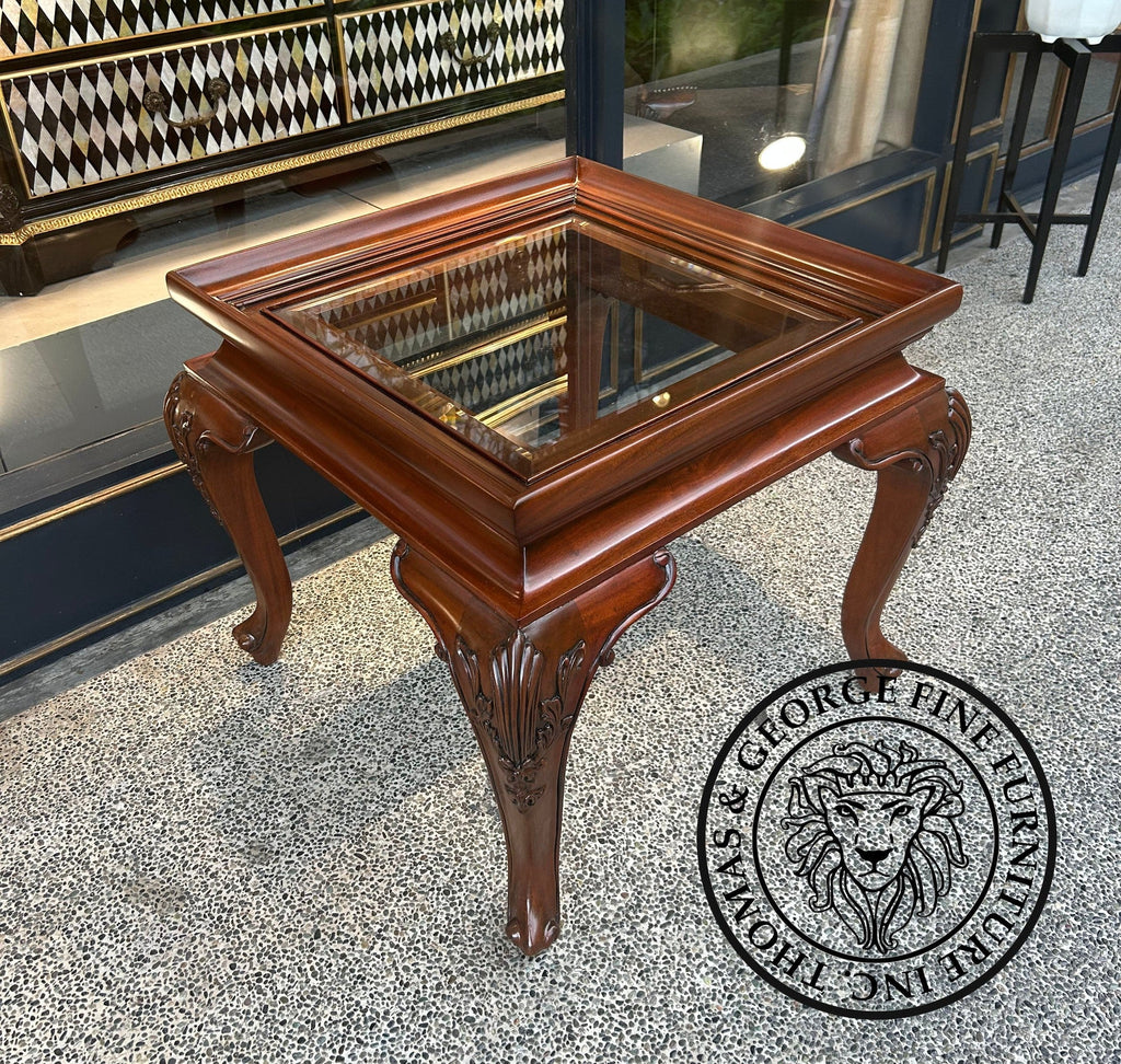 Queen Anne Square Lamp Table with Glass Top thomas-george-gallery