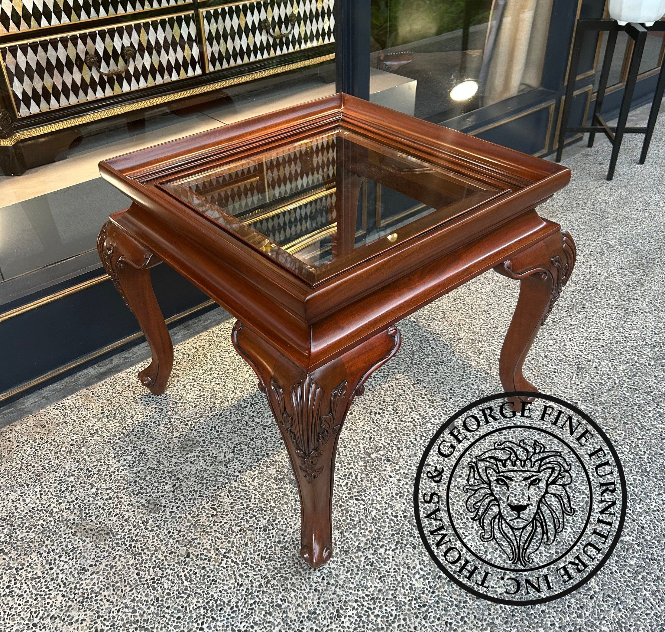 Queen Anne Square Lamp Table with Glass Top thomas-george-gallery