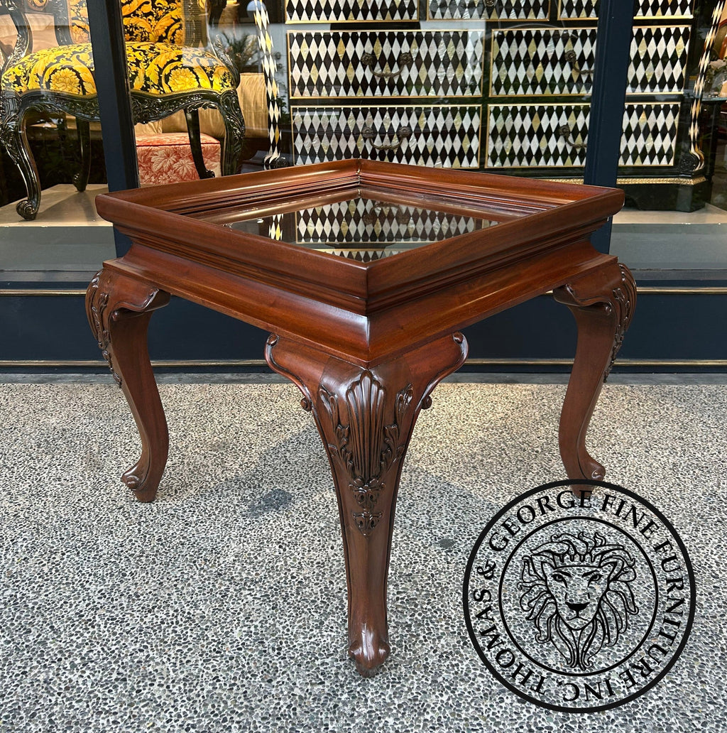 Queen Anne Square Lamp Table with Glass Top thomas-george-gallery