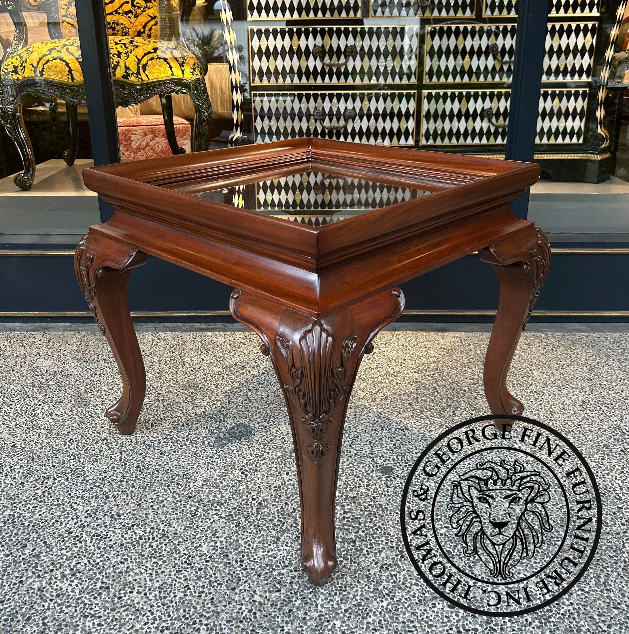 Queen Anne Square Lamp Table with Glass Top thomas-george-gallery