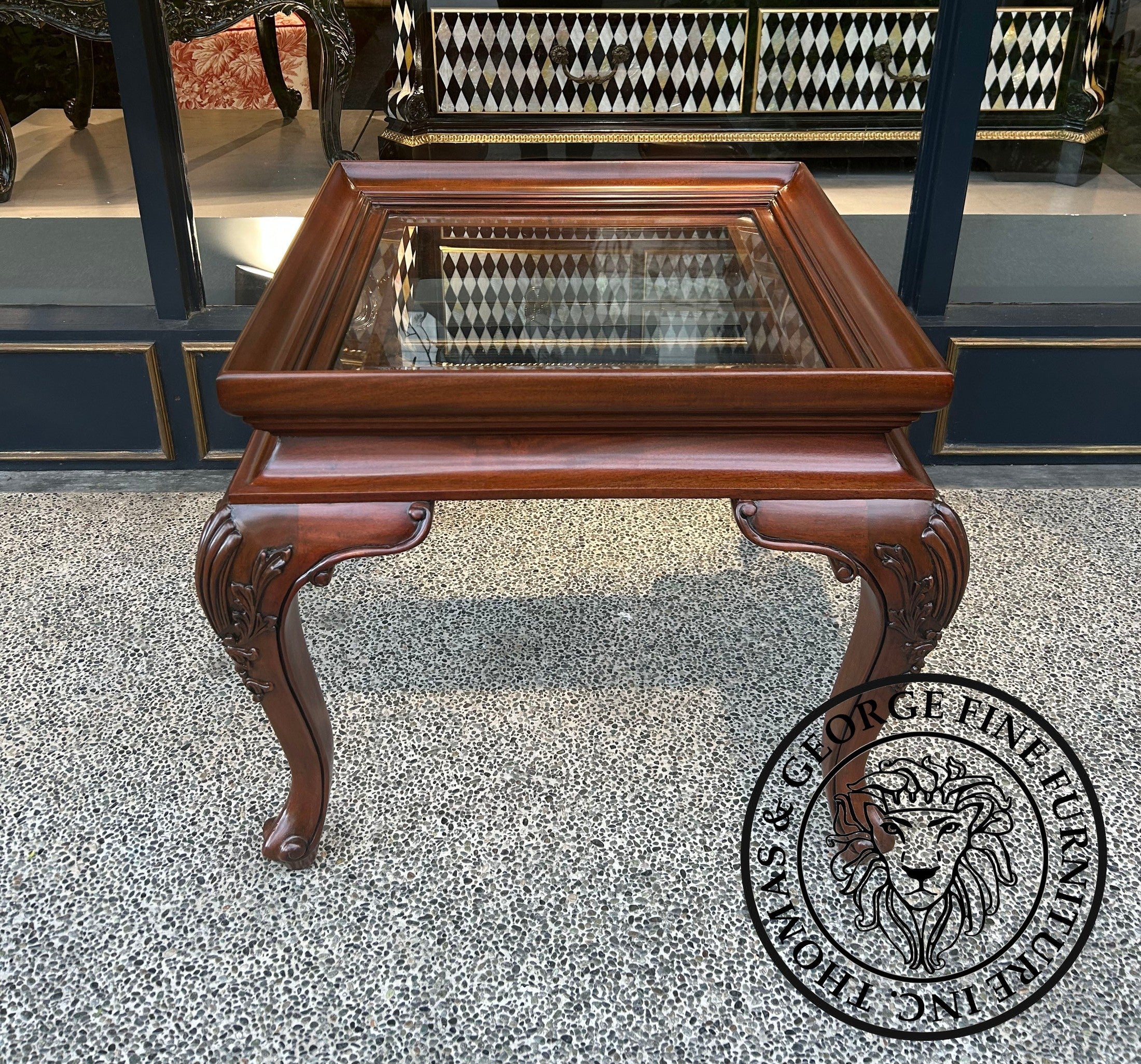 Queen Anne Square Lamp Table with Glass Top thomas-george-gallery