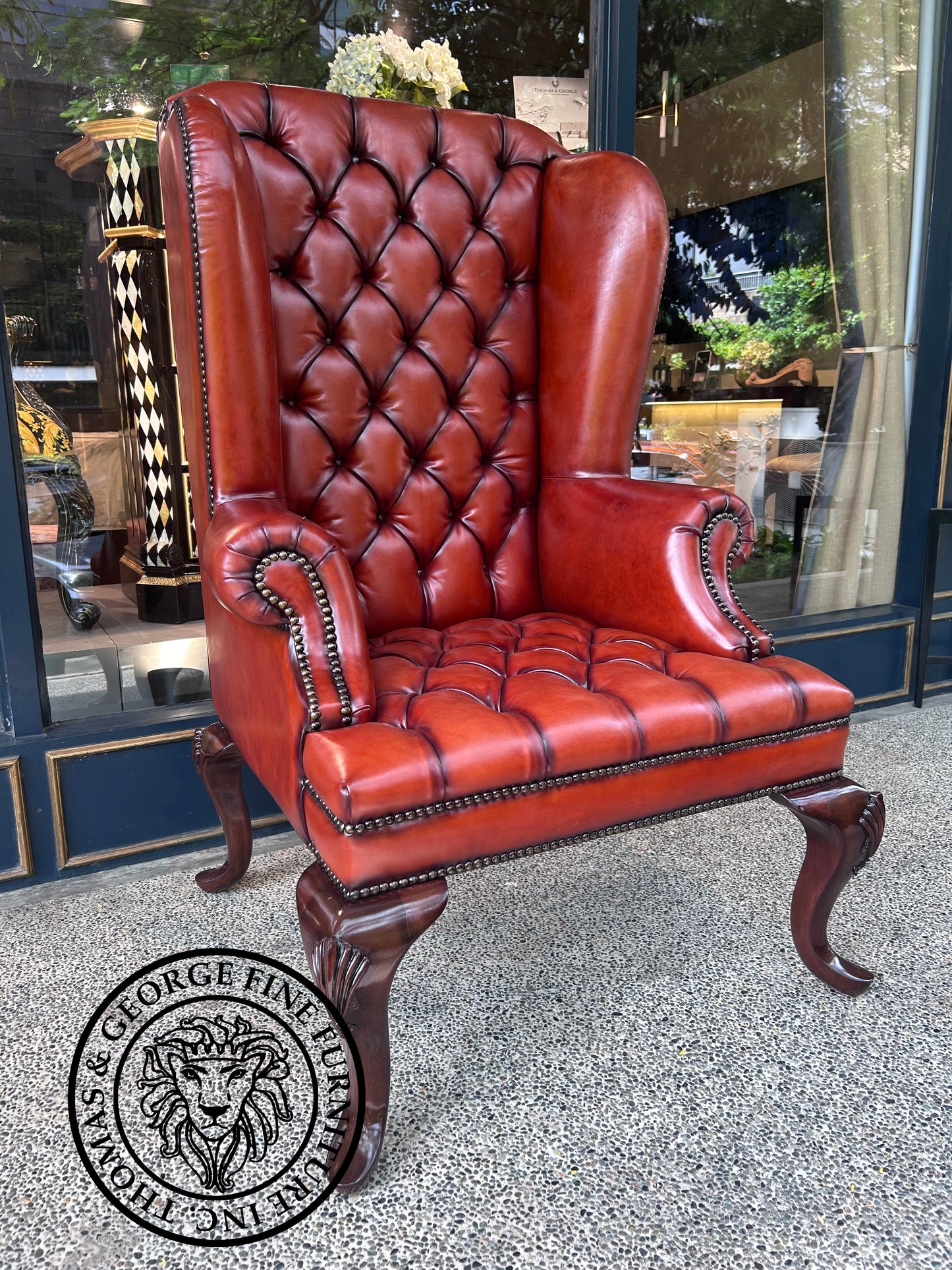 Queen Anne Tufted Wing Chair (Plain Arm-Full Cabriole)
