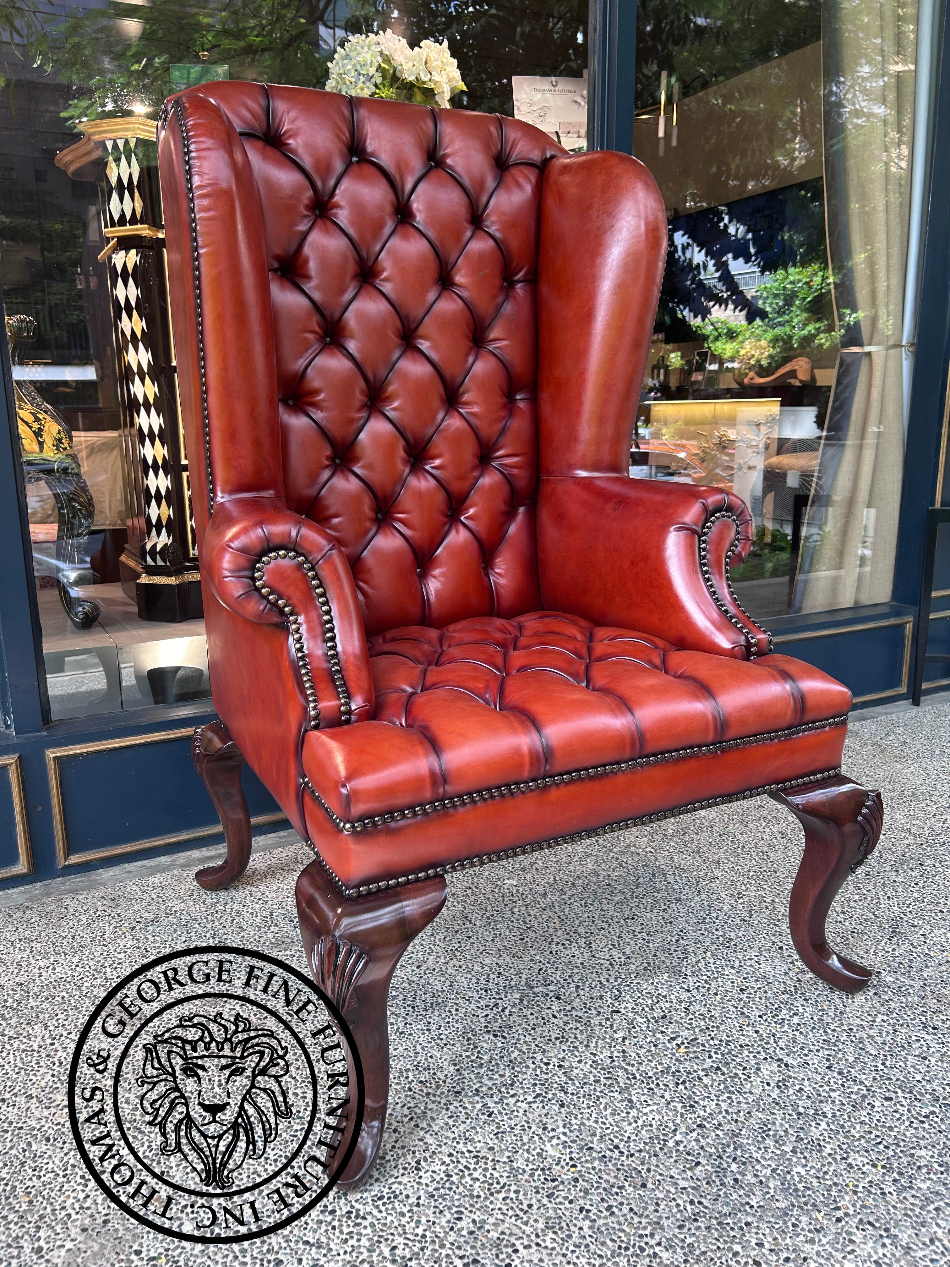 Queen Anne Tufted Wing Chair (Plain Arm-Full Cabriole)