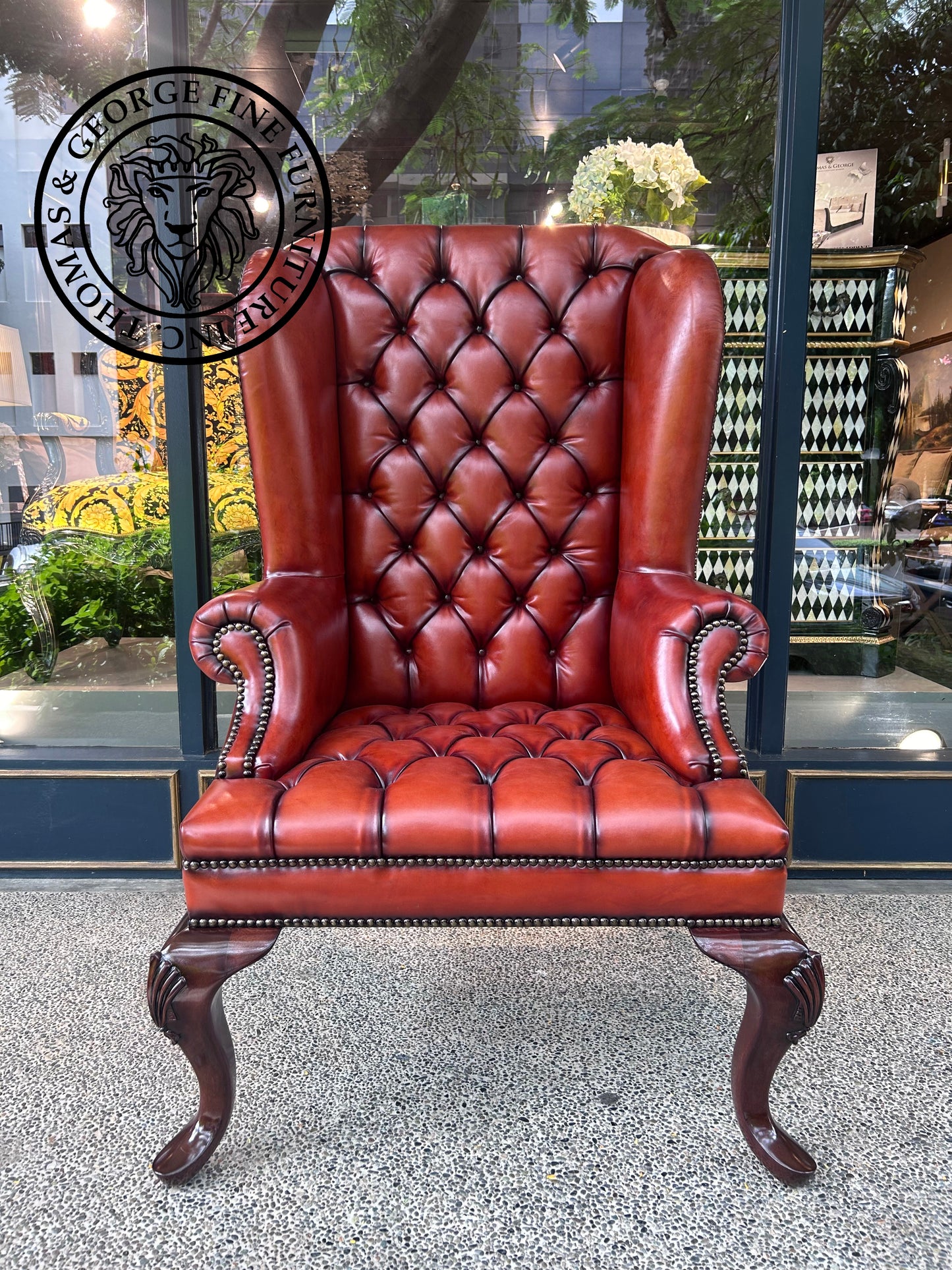 Queen Anne Tufted Wing Chair (Plain Arm-Full Cabriole)