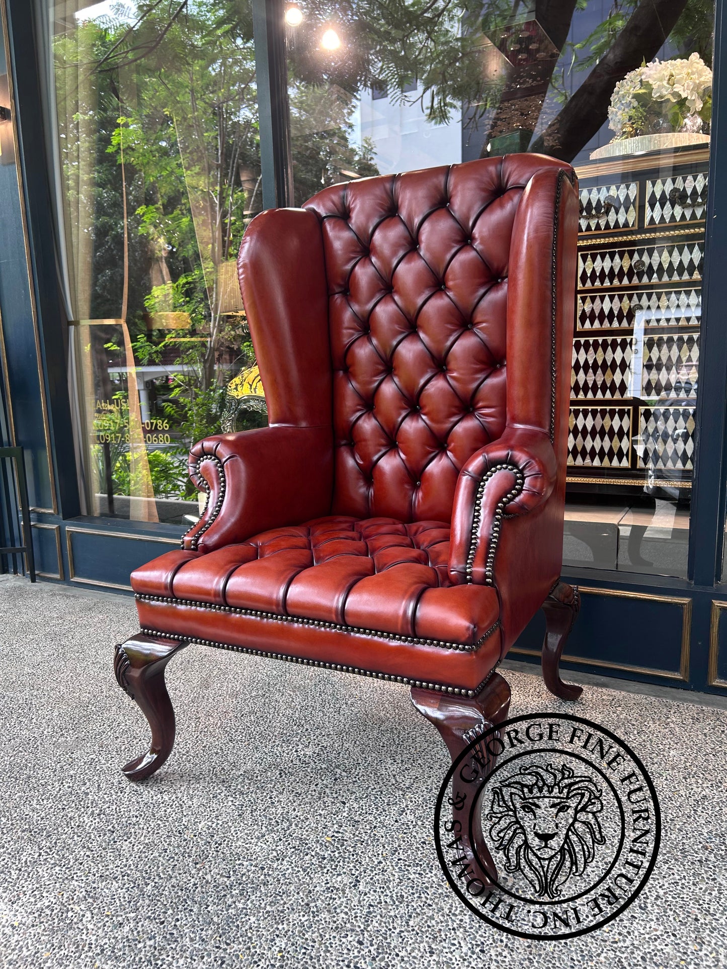 Queen Anne Tufted Wing Chair (Plain Arm-Full Cabriole)