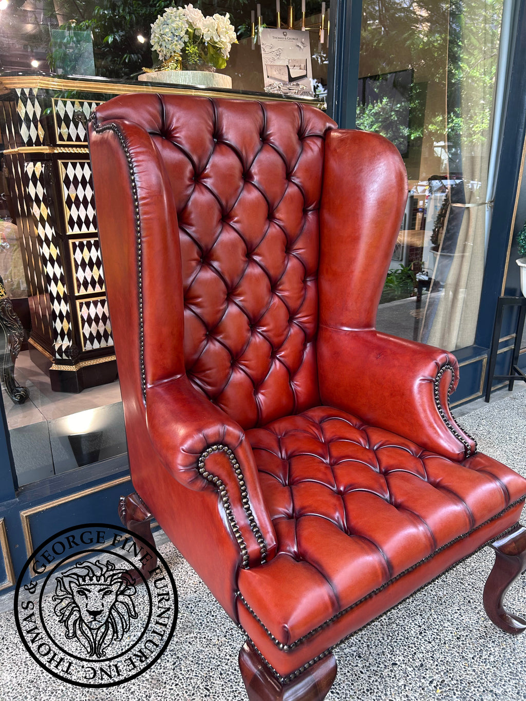 Queen Anne Tufted Wing Chair (Plain Arm-Full Cabriole)