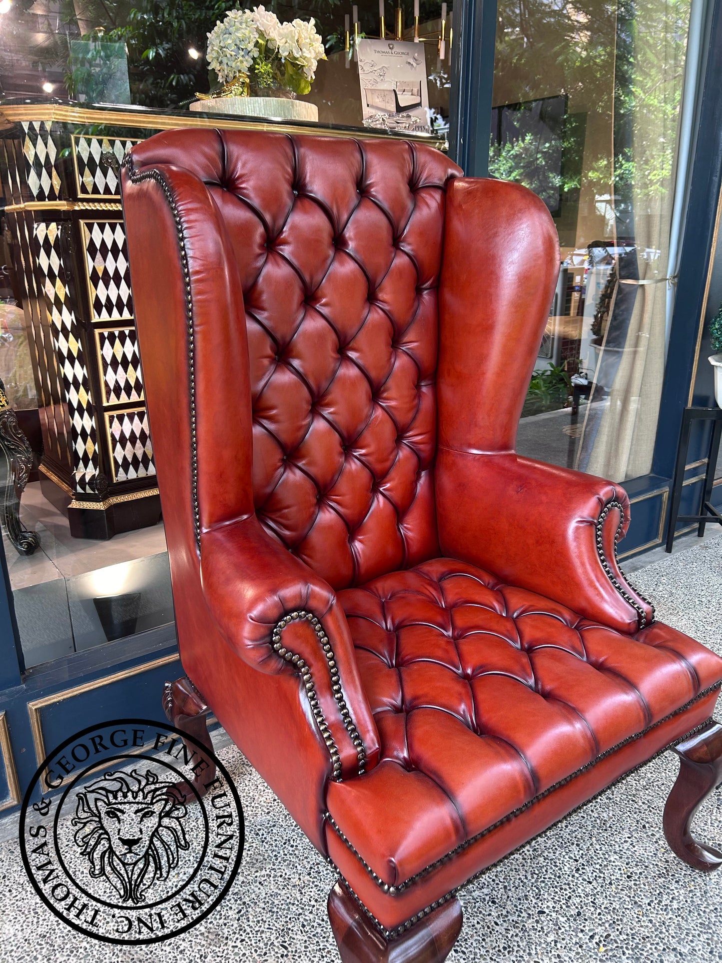Queen Anne Tufted Wing Chair (Plain Arm-Full Cabriole)